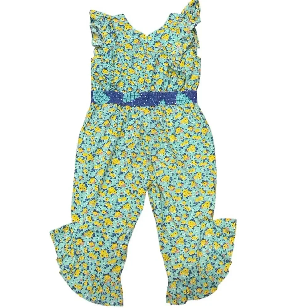 Wild Flowers Girls Floral Ruffle Jumpsuit Romper – Size 4